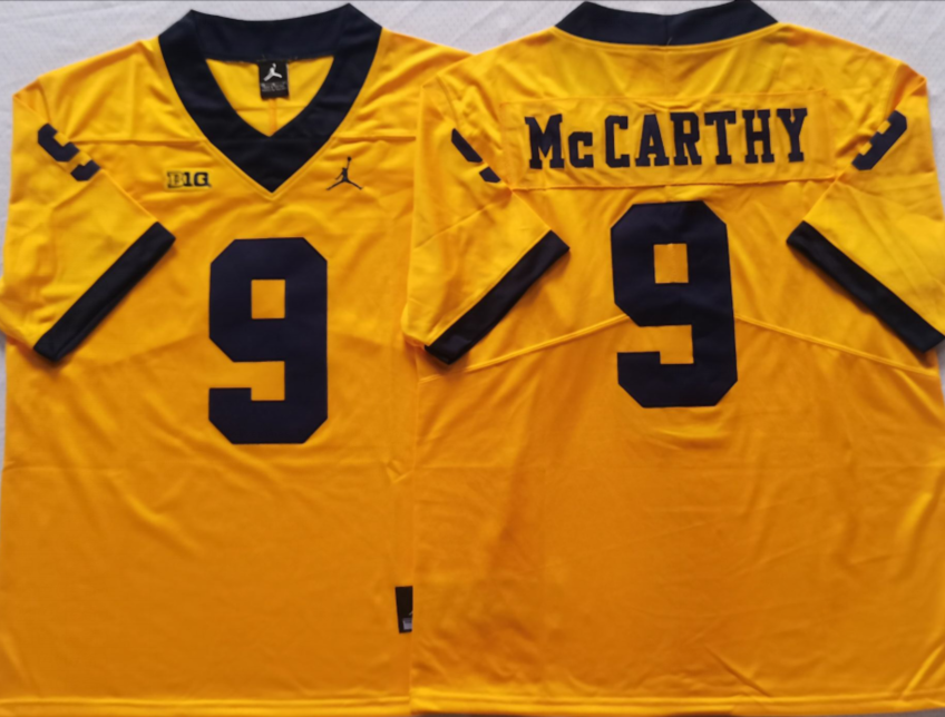 Custom JJ McCarthy #9 Michigan Wolverines Maize Navy White Limited Football Jersey -All Stitched