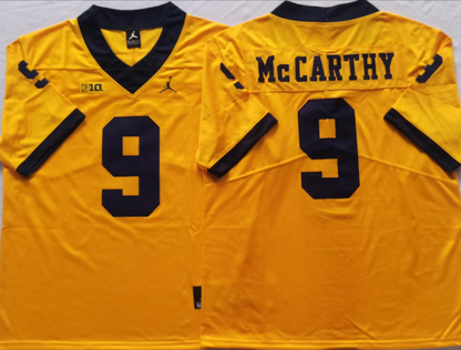Custom JJ McCarthy #9 Michigan Wolverines Maize Navy White Limited Football Jersey -All Stitched