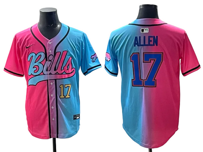 Custom Josh Allen Bills Royal White Cmao Split Stitched Baseball Jersey -All Stitched