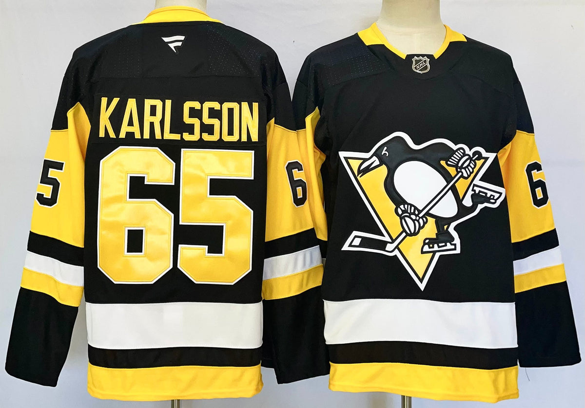 Custom Sidney Crosby Evgeni Malkin Penguins Home Black Hockey Jersey -All Stitched