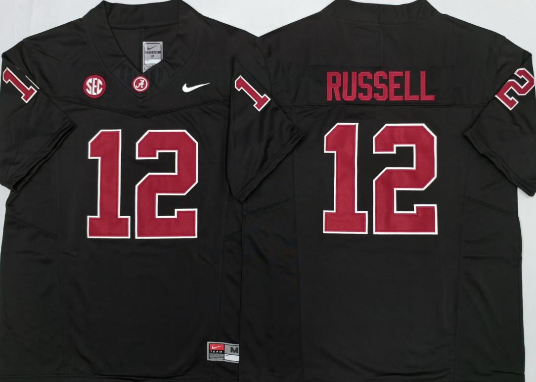 Custom Keelon Russell #12 Alabama Crimson Tide Crimson White Black Limited Football Jersey -All Stitched