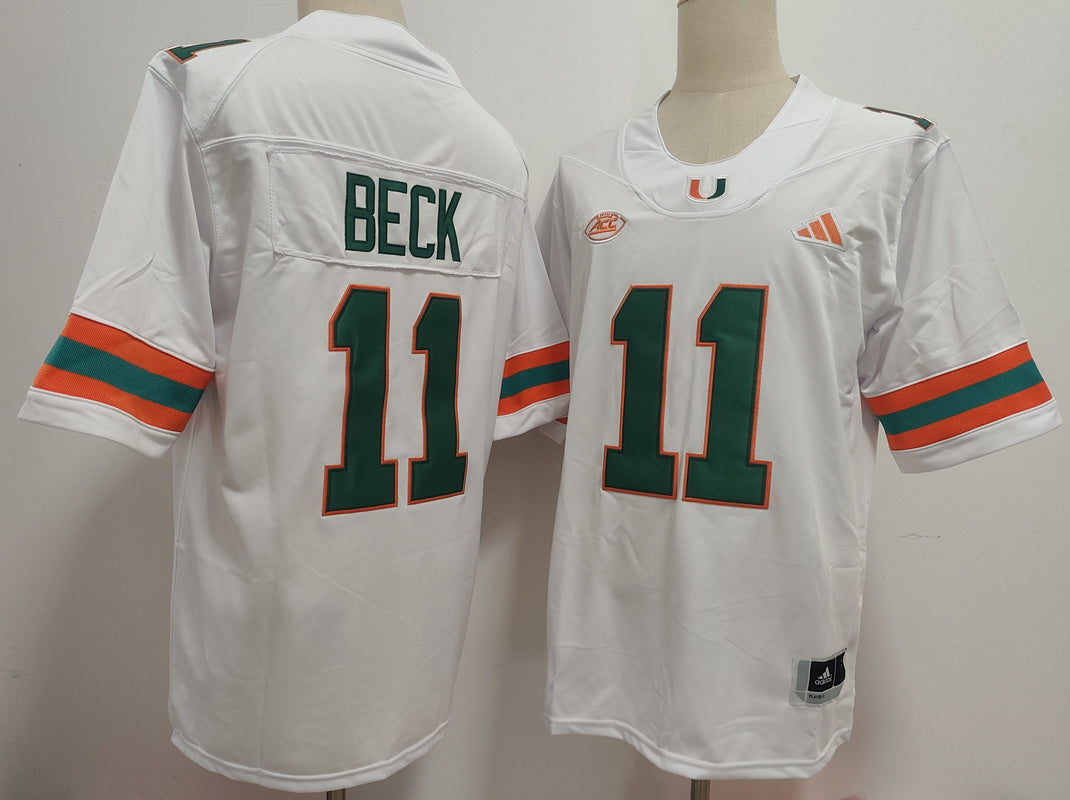 Custom Carson Beck #11 Miami Hurricanes Green Orange White Limited Football Jersey -All Stitched