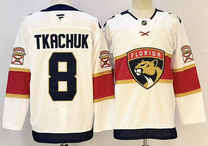 Custom Brady Tkachuk Aleksander Barkov Panthers Away White Hockey Jersey -All Stitched