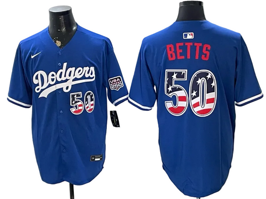 Custom Dodgers Royal USA 250 Fourth of July Baseball Jersey -All Stitched
