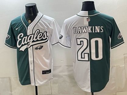 Custom Saquon Barkley Philadelphia Eagles Split White Green Stitched Baseball Jersey -All Stitched