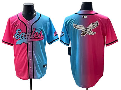 Custom Saquon Barkley Philadelphia Eagles Split Pink Green Stitched Baseball Jersey -All Stitched