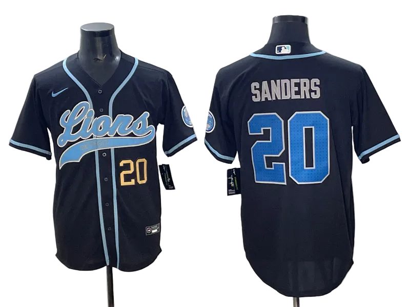 Custom Detroit Lions Malcolm Rodriguez Blue Black Stitched Baseball Jersey -All Stitched