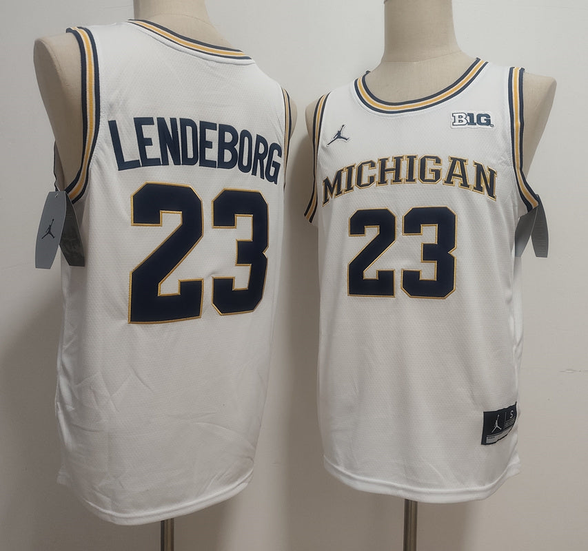 Custom Yaxel Lendeborg #23 Wolverines Gold Navy White Navy Black Rebel Edition Victory Basketball Jersey -All Stitched