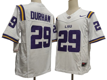 Custom Caden Durham #29 LSU Tigers White Purple Limited Football Jersey -All Stitched