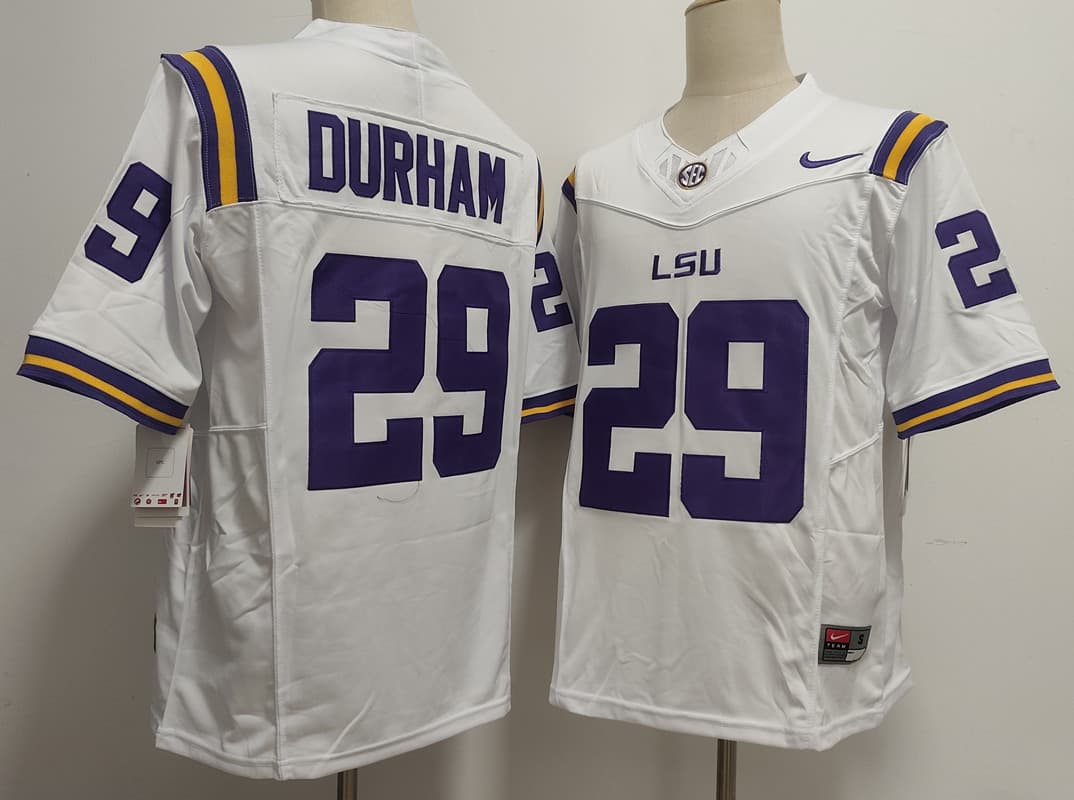 Men's Caden Durham #29 LSU Tigers Vapor Purple White Football Jersey -All Stitched