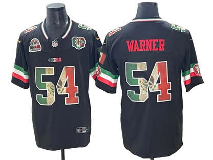 Custom Fred Warner 49ers Mexico Black White Limited Football Jersey -All Stitched