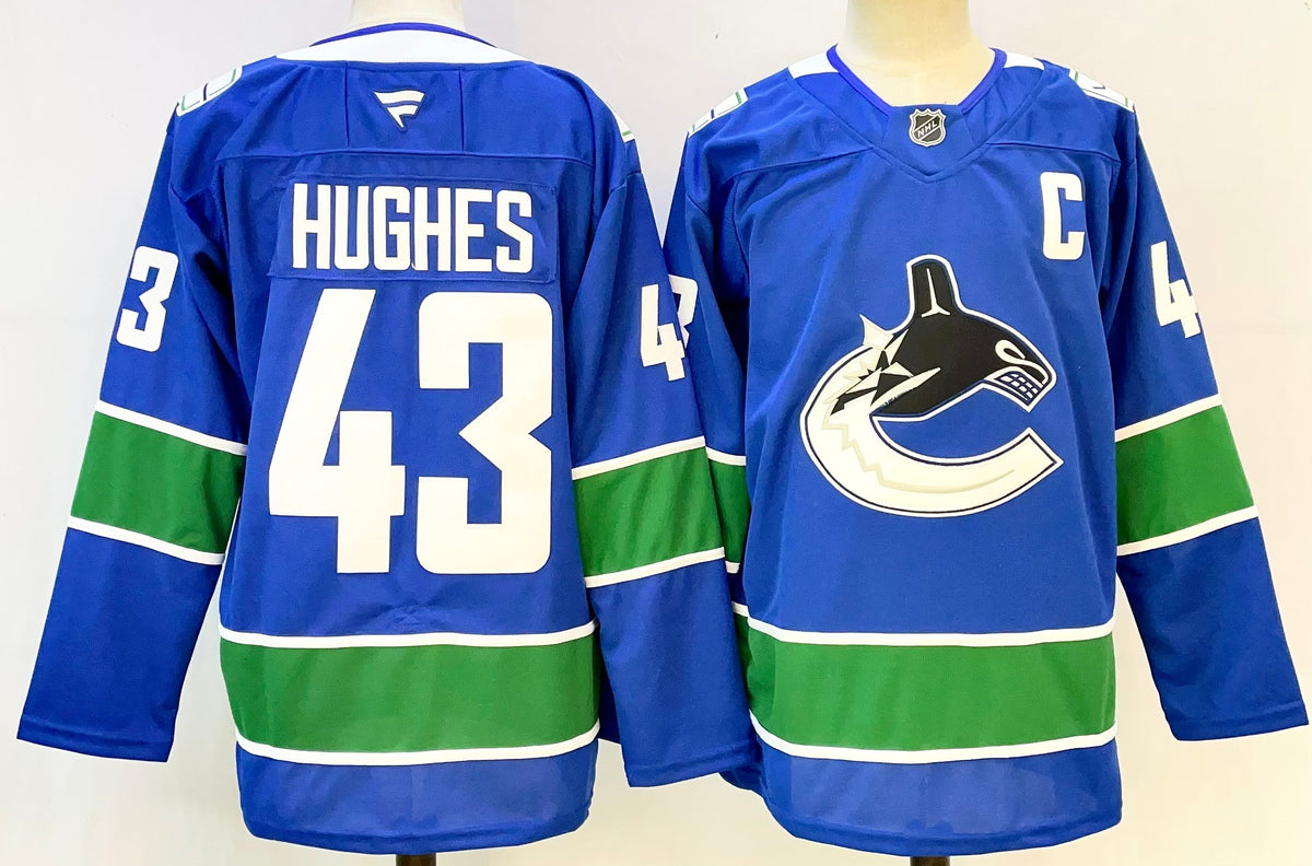 Custom Elias Pettersson Canucks Home Blue Alternate Black Hockey Jersey -All Stitched
