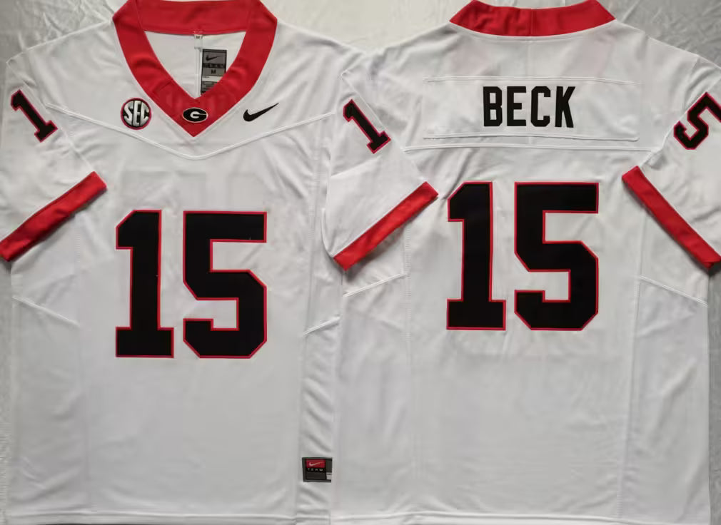 Men's Carson Beck Black Vapor Jersey #15 Red White Georgia Bulldogs Stranger Things Edition-All Stitched