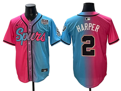 2026 Stephon Castle Dylan Harper De'Aaron Fox Victor Wembanyama San Antonio Spurs USA 250th Anniversary Limited Pink Green Split Baseball Jersey -All Stitched