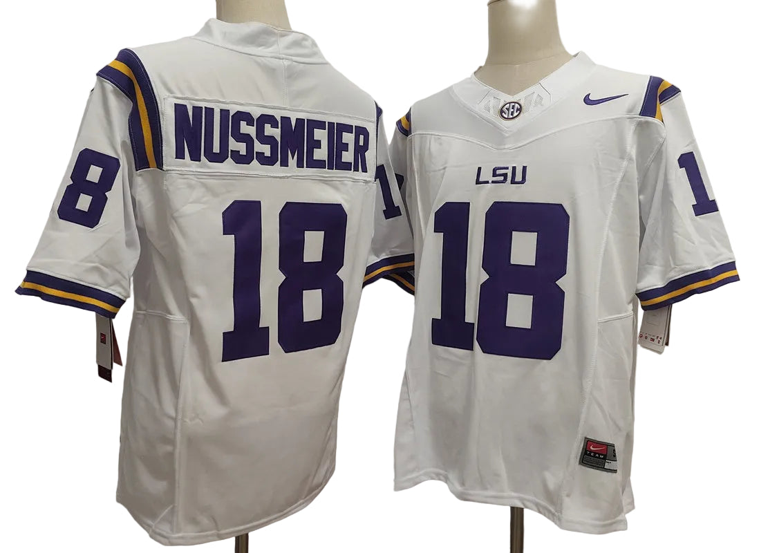 Custom Garrett Nussmeier #18 LSU Tigers White Purple Limited Football Jersey -All Stitched