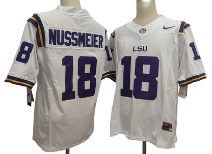 Custom Garrett Nussmeier #18 LSU Tigers White Purple Limited Football Jersey -All Stitched