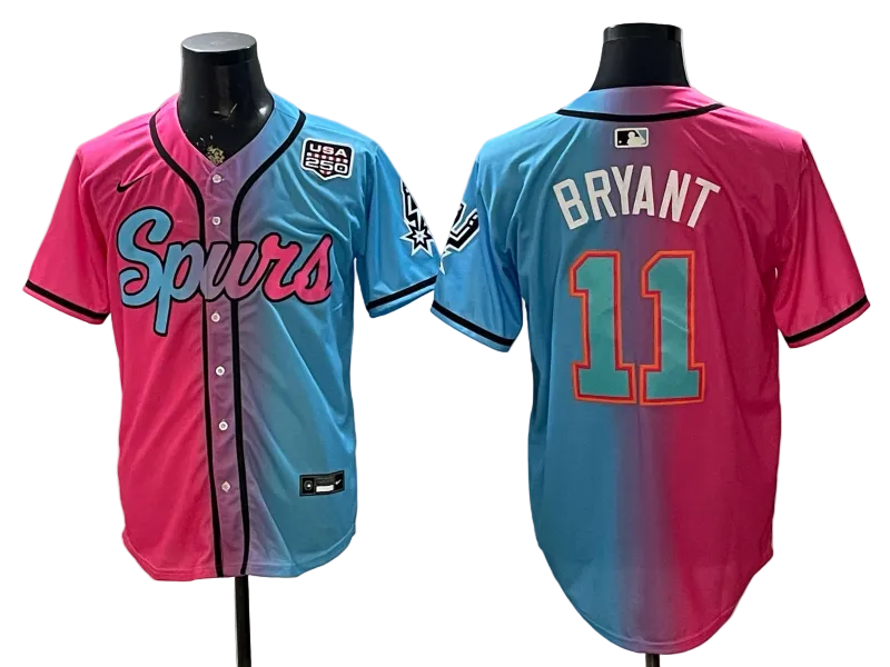2026 Stephon Castle Dylan Harper De'Aaron Fox Victor Wembanyama San Antonio Spurs USA 250th Anniversary Limited Pink Green Split Baseball Jersey -All Stitched