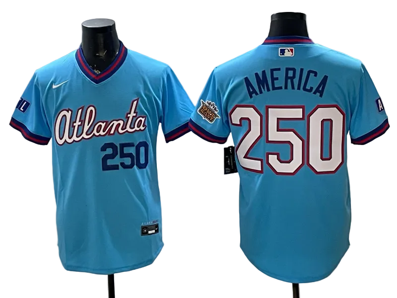 Custom Braves Powder Blue 2026 City Connect Stadium USA 250th Outkast patch Jersey - All Stitched