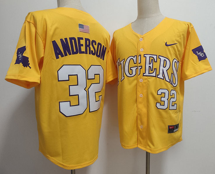 Men's Kade Anderson #32 LSU Tigers Vapor Purple Gold White Baseball Jersey -All Stitched