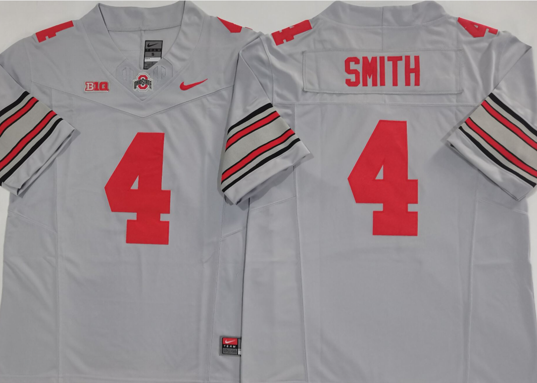 Men's Ohio State Buckeyes #4 Jeremiah Smith White Red Black Gray Vapor Jersey -All Stitched