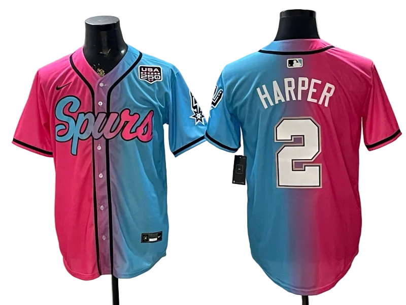 2026 Stephon Castle Dylan Harper De'Aaron Fox Victor Wembanyama San Antonio Spurs USA 250th Anniversary Limited Pink Green Split Baseball Jersey -All Stitched