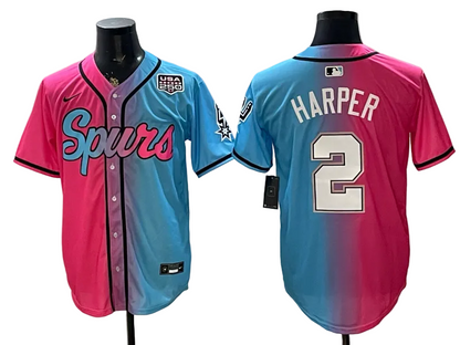 2026 Stephon Castle Dylan Harper De'Aaron Fox Victor Wembanyama San Antonio Spurs USA 250th Anniversary Limited Pink Green Split Baseball Jersey -All Stitched