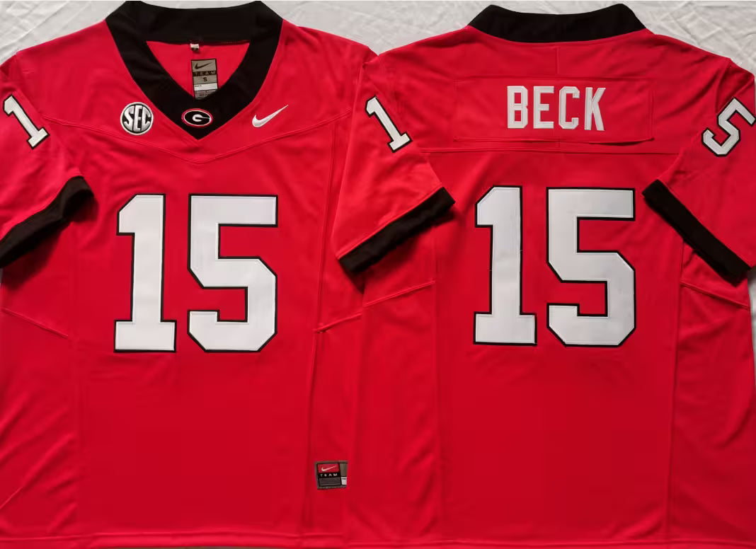 Men's Carson Beck Black Vapor Jersey #15 Red White Georgia Bulldogs Stranger Things Edition-All Stitched