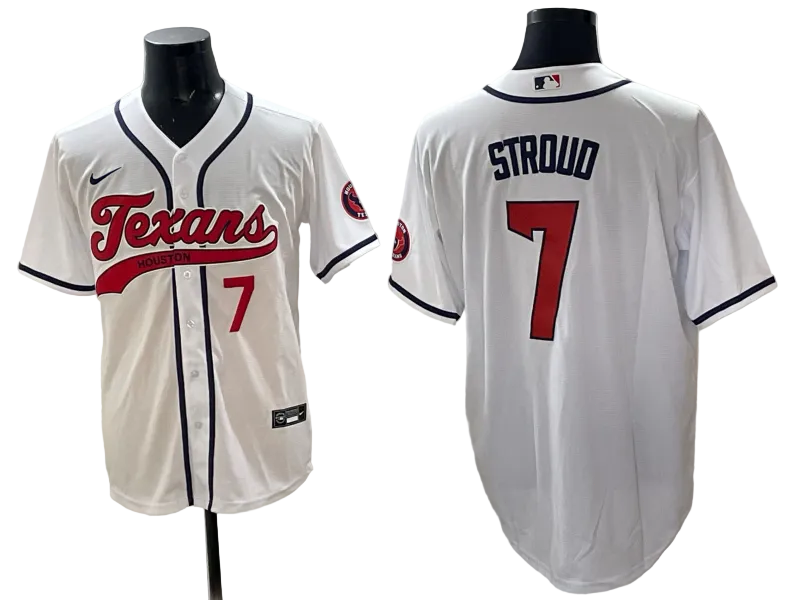 Custom C.J. Stroud Houston Texans White Split Stitched Baseball Jersey -All Stitched