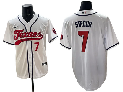 Custom C.J. Stroud Houston Texans White Split Stitched Baseball Jersey -All Stitched