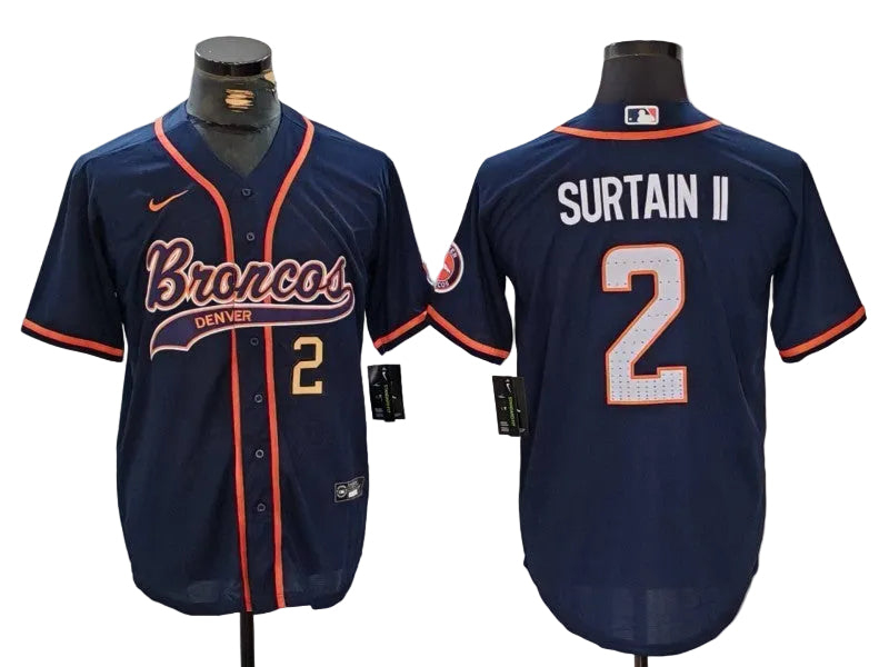 Custom Patrick Surtain II Broncos Navy White Stitched Baseball Jersey -All Stitched