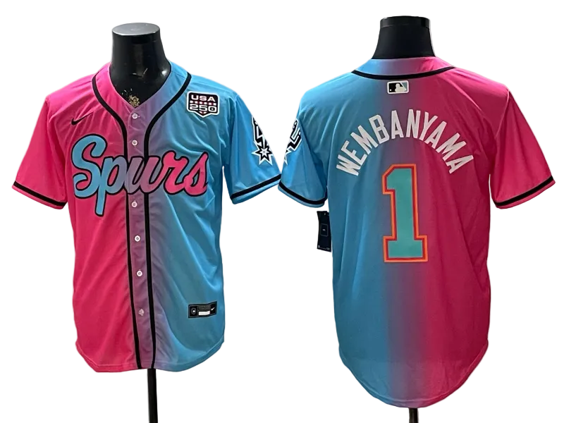2026 Stephon Castle Dylan Harper De'Aaron Fox Victor Wembanyama San Antonio Spurs USA 250th Anniversary Limited Pink Green Split Baseball Jersey -All Stitched