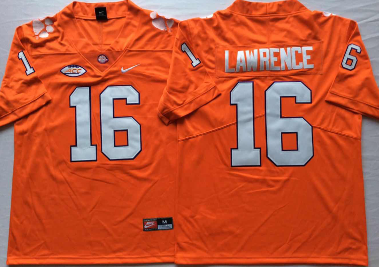 Men's Clemson Tigers Trevor Lawrence #16 Vapor Orange Purple White Football Jersey -All Stitched