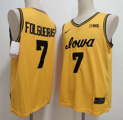 Custom Alvaro Folgueiras #7 Iowa Hawkeyes Black Gold Basketball Jersey -All Stitched