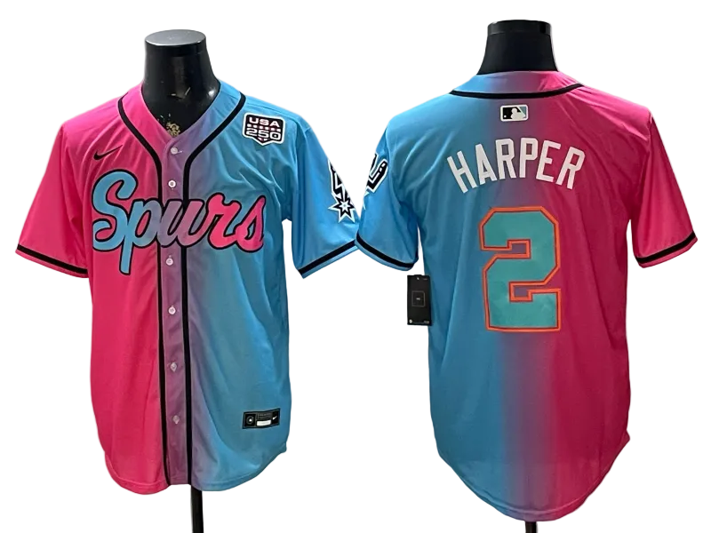 2026 Stephon Castle Dylan Harper De'Aaron Fox Victor Wembanyama San Antonio Spurs USA 250th Anniversary Limited Pink Green Split Baseball Jersey -All Stitched