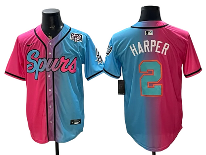 2026 Stephon Castle Dylan Harper De'Aaron Fox Victor Wembanyama San Antonio Spurs USA 250th Anniversary Limited Pink Green Split Baseball Jersey -All Stitched