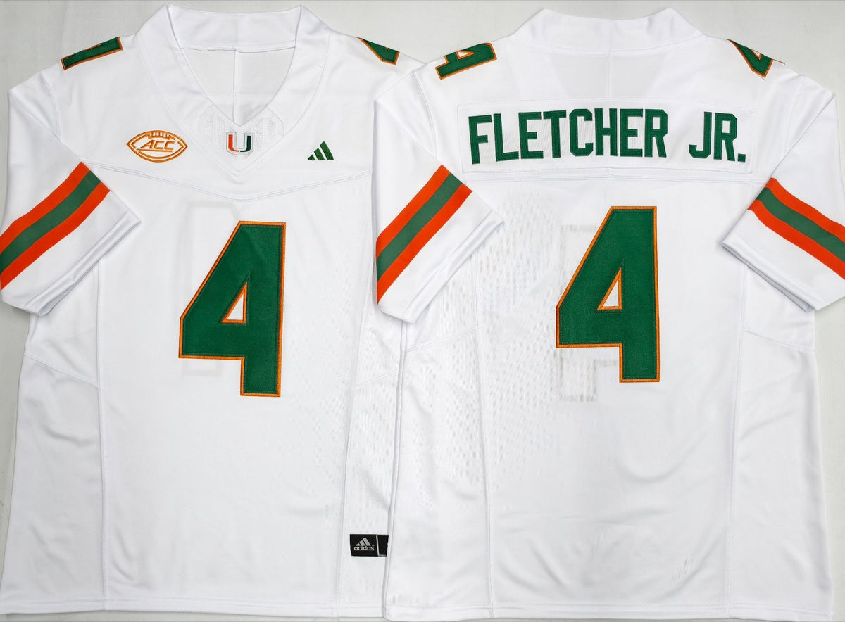 Custom Mark Fletcher Jr #4 Miami Hurricanes Green Orange White Limited Football Jersey -All Stitched