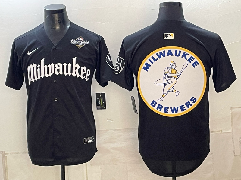 Men's Milwaukee Brewers LOGO 2026 World Series Cream Mineral Blue Powder Blue Navy City Connect Olive Salute to Service Baseball Jersey