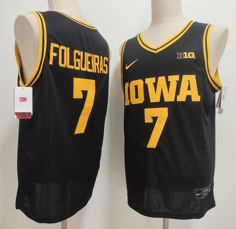 Custom Alvaro Folgueiras #7 Iowa Hawkeyes Black Gold Basketball Jersey -All Stitched