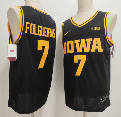 Custom Alvaro Folgueiras #7 Iowa Hawkeyes Black Gold Basketball Jersey -All Stitched