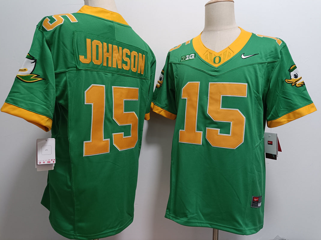 Custom Tez Johnson #15 Oregon Ducks Green White Black Yellow Limited Football Jersey -All Stitched