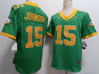 Custom Tez Johnson #15 Oregon Ducks Green White Black Yellow Limited Football Jersey -All Stitched