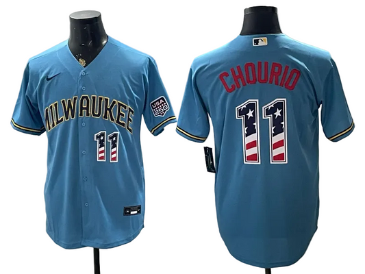 Custom Brewers Light Blue USA 250 Fourth of July Baseball Jersey -All Stitched