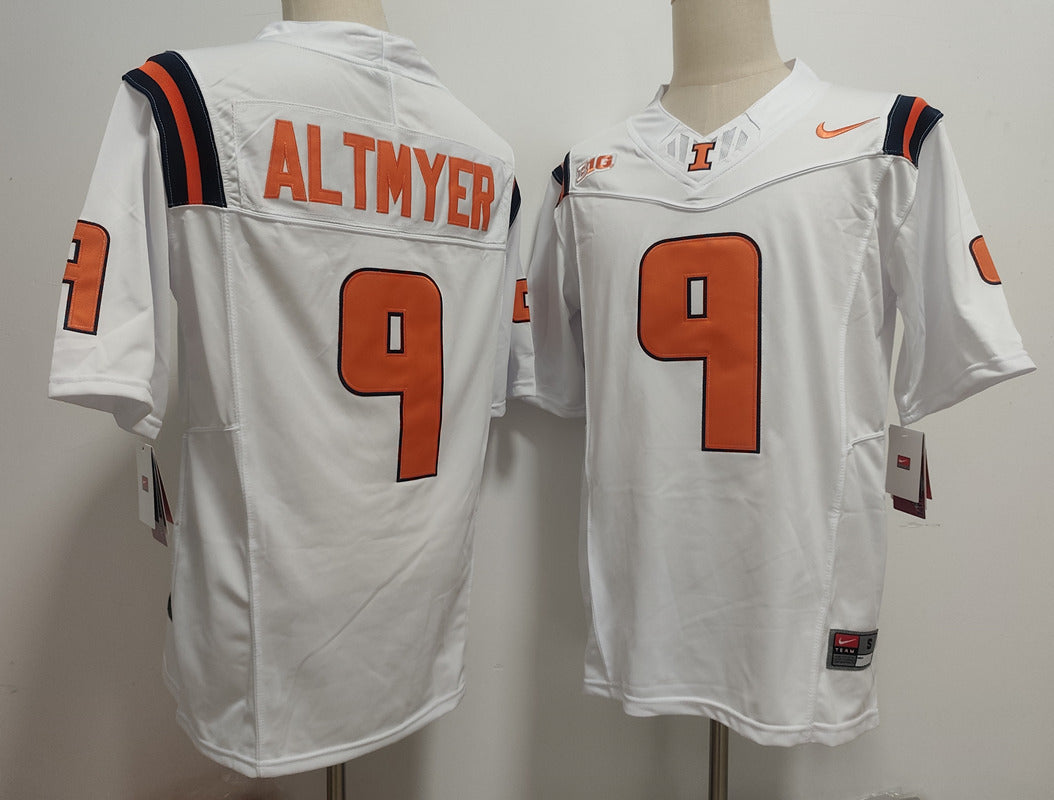 Custom Luke Altmyer #9 Illinois Fighting Illini Navy White Orange Limited Football Jersey -All Stitched
