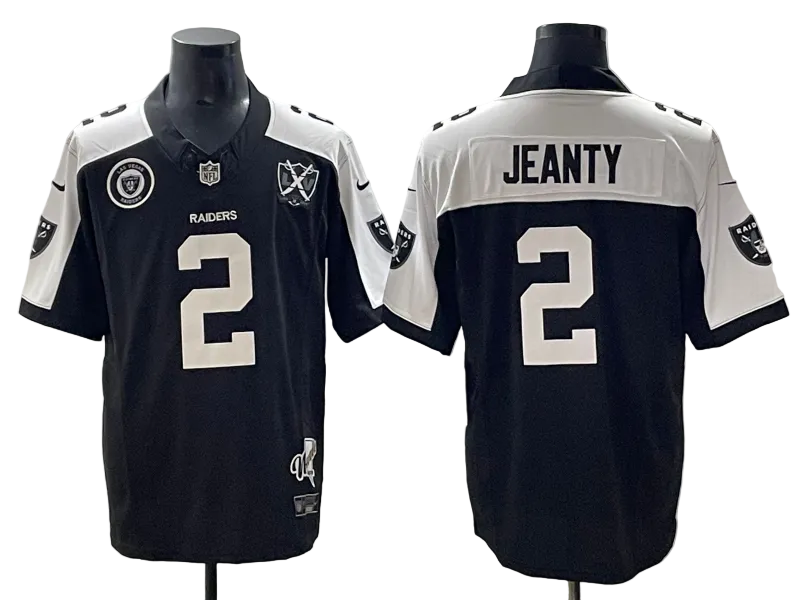 Custom Ashton Jeanty Raiders Black White Gray Split Retro Limited Football Jersey -All Stitched
