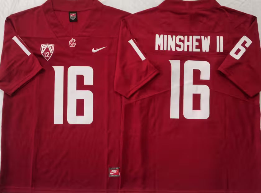 Men's WSU Gardner Minshew II White Vapor Jersey #16 Cougars Crimson -All Stitched
