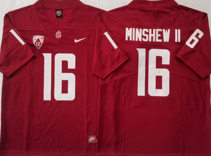 Men's WSU Gardner Minshew II White Vapor Jersey #16 Cougars Crimson -All Stitched
