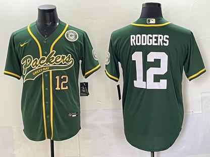 Custom Green Bay Packers Aaron Rodgers Micah Parsons Black Gray White Green Baseball Jersey -All Stitched