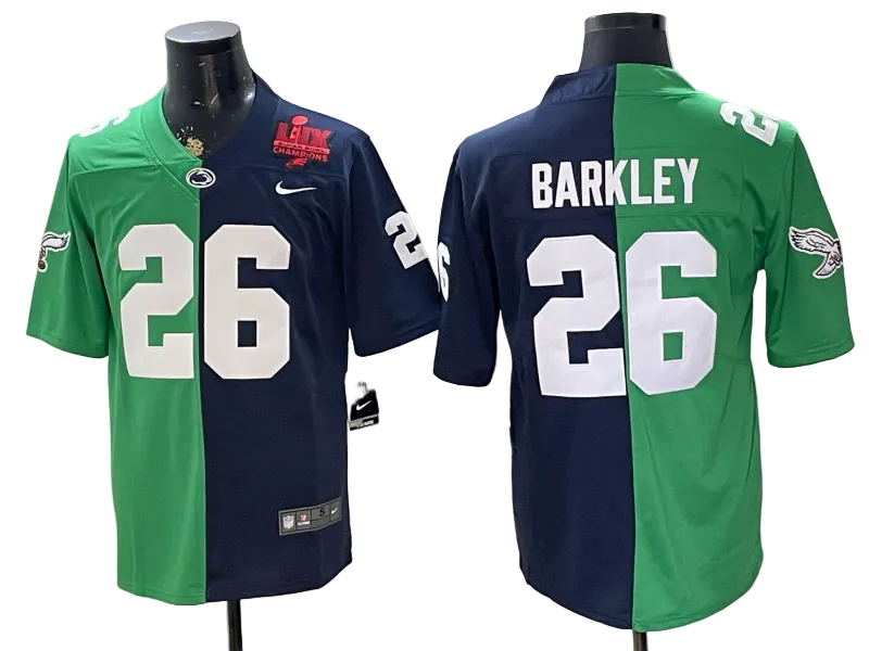 Custom Saquon Barkley Eagles White Green Black Gold Split Limited Jersey -All Stitched