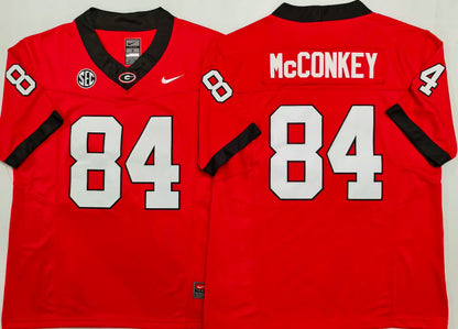 Men's Ladd McConkey Black Vapor Jersey #84 Red White Georgia Bulldogs Stranger Things Edition-All Stitched