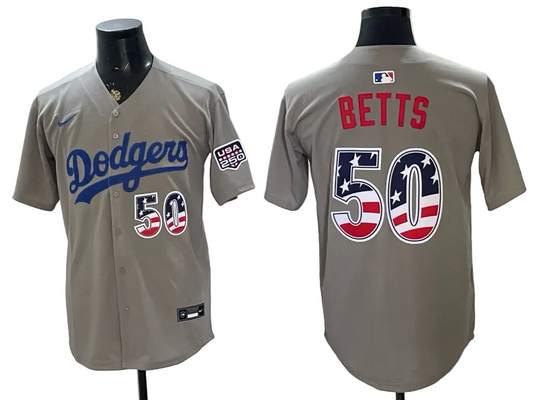 Custom Dodgers Gray USA 250 Fourth of July Baseball Jersey -All Stitched